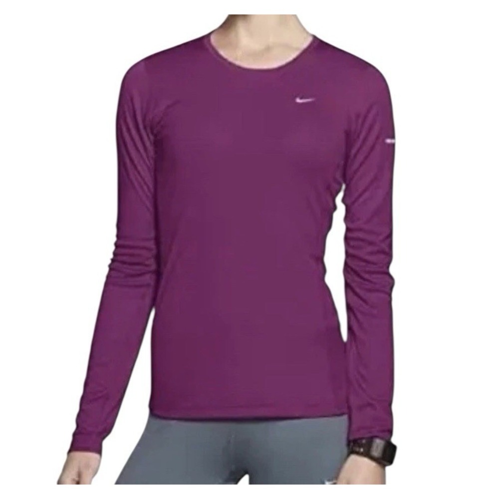 Nike Miler Top Women's Medium Long-Sleeve Running Shirt Purple Stretch Atheisure